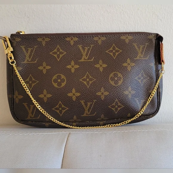 Louis Vuitton Monogram Brown Wristlet with Gold Chain - Picture 3 of 17
